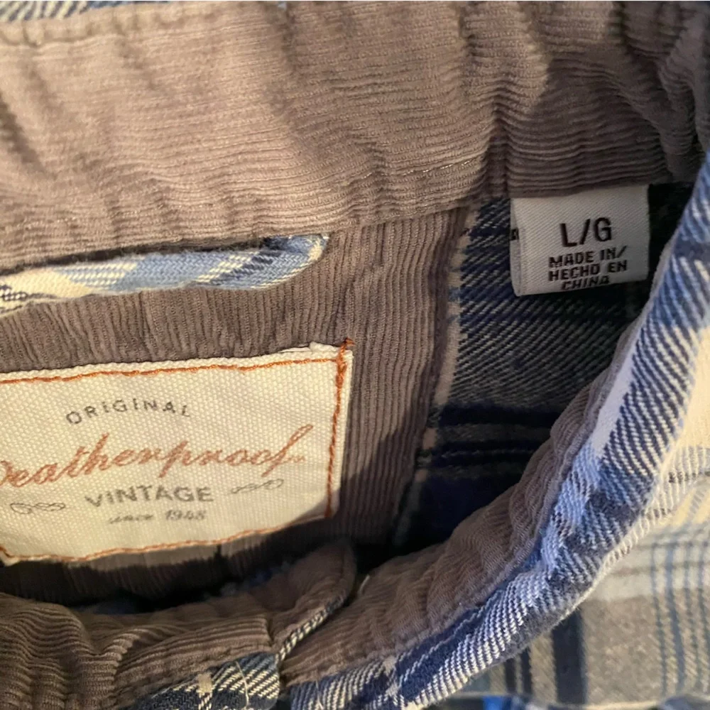 Weatherproof Vintage Men's Blue & White Plaid Flannel Shirt Large Long Sleeve